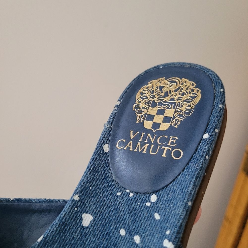 Vince Camuto Esulla Blue Denim Splatter Sandals Cross Band 7 M - Picture 6 of 10